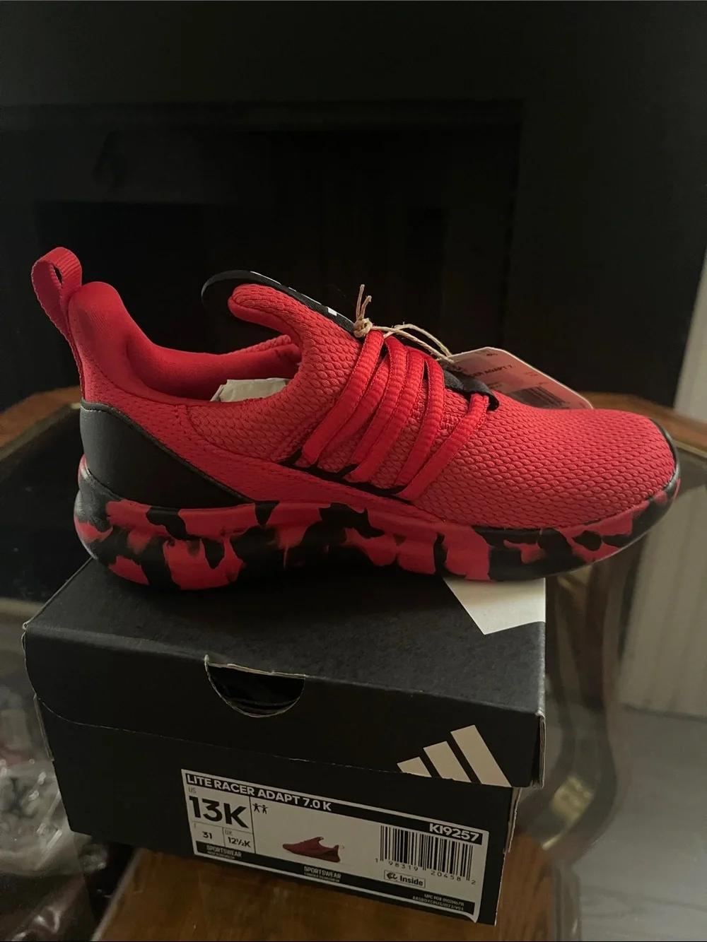 adidas Kids Red and Black Lite Racer Slip-On Sneaker